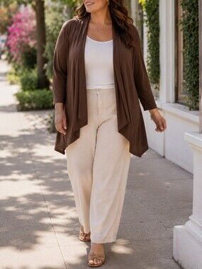 Charter Club NWT Brown Open Front Cardigan Cotton Modal Blend Lightweight